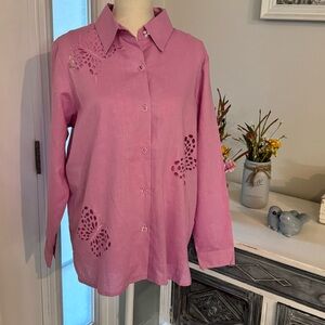 Quacker Factory linen button down long sleeve shirt with matching tank